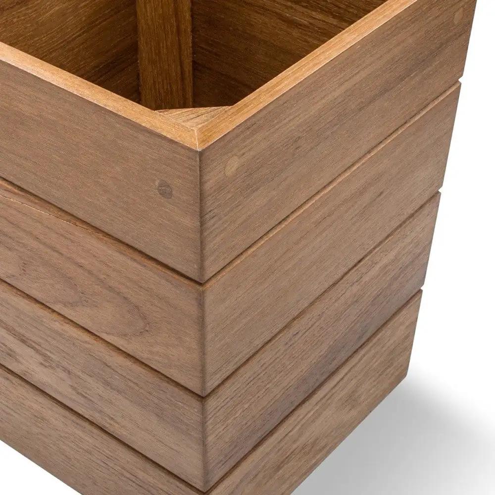 10" Traditional Solid Teak Small Waste Basket - Homeroots - Flyclothing LLC