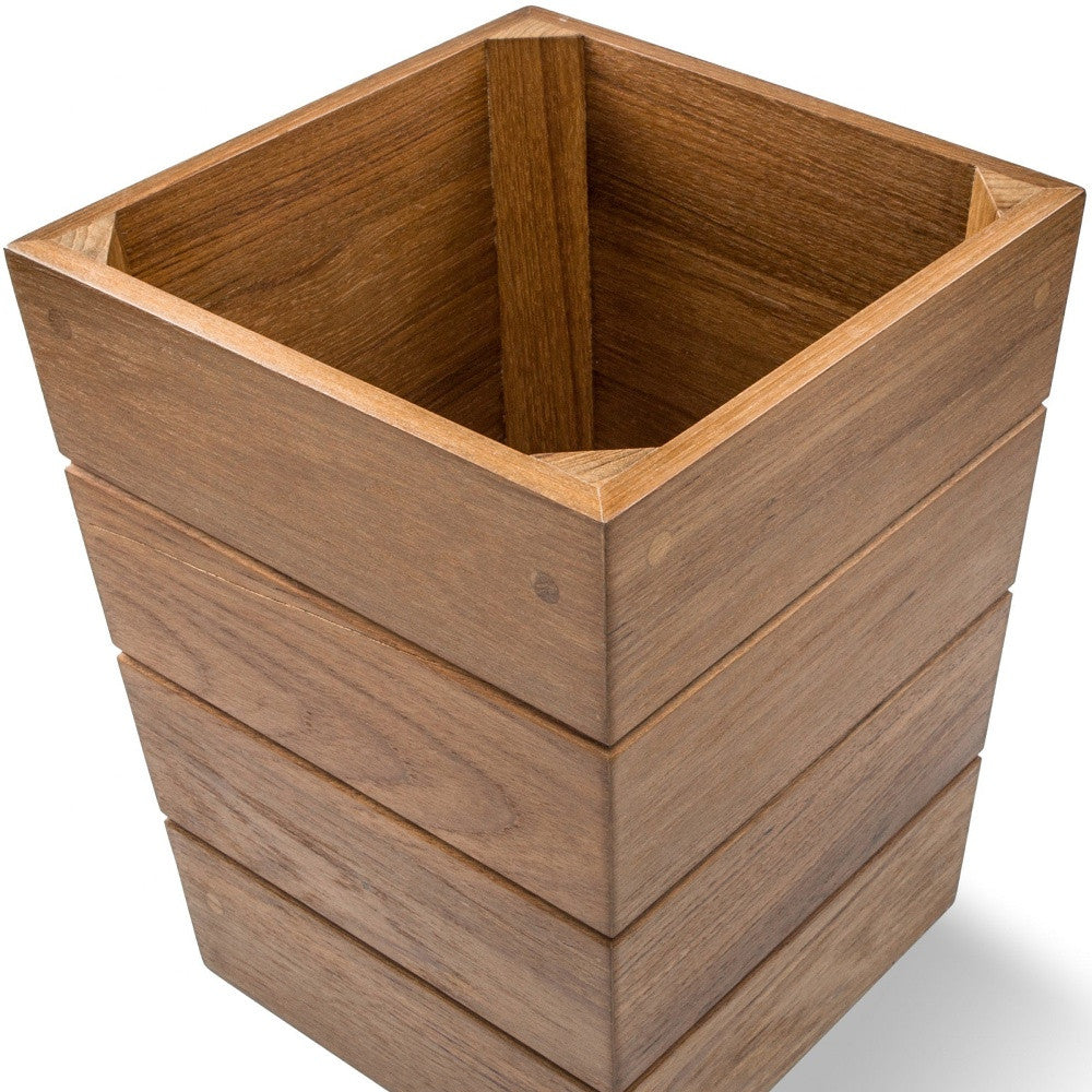10" Traditional Solid Teak Small Waste Basket - Homeroots - Flyclothing LLC