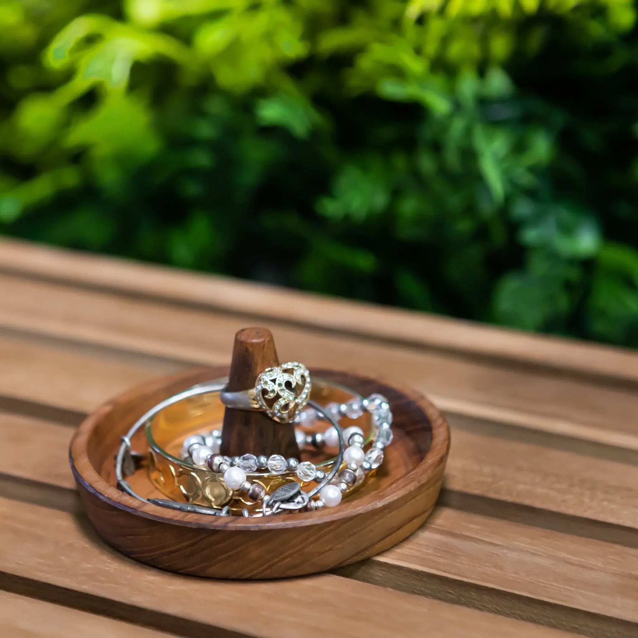 Traditional Solid Teak Ring Cone Jewelry Dish - Homeroots - Flyclothing LLC