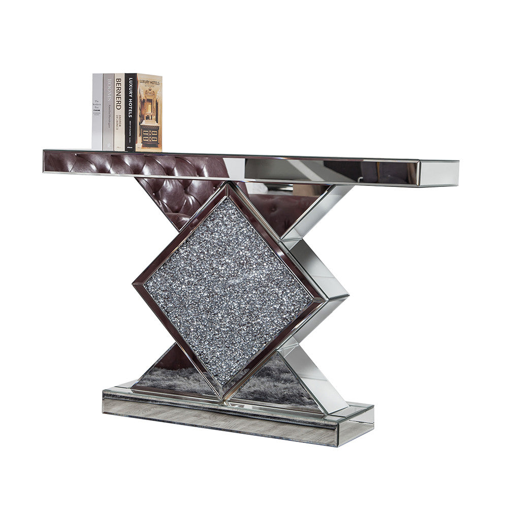 47" Clear and Silver Glass Mirrored Abstract Console Table - Homeroots - Flyclothing LLC