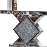 47" Clear and Silver Glass Mirrored Abstract Console Table