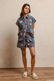 BiBi Floral Printed Denim Short Pants With Pocket - Trendsi - Flyclothing LLC