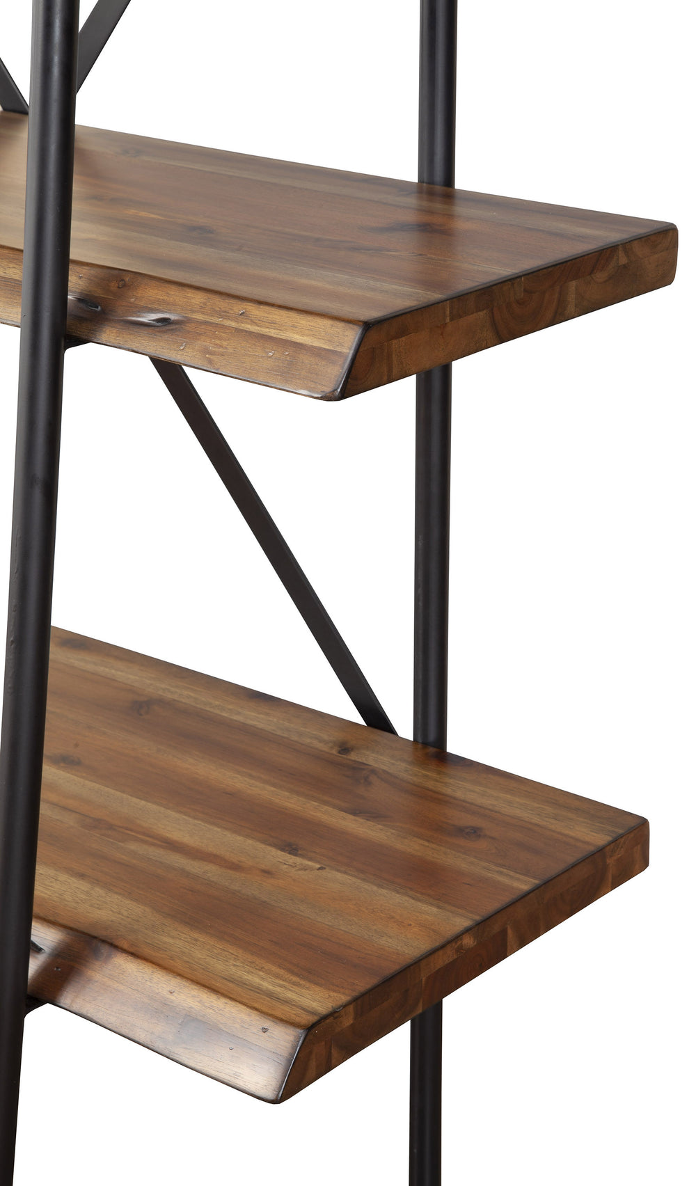 79" Brown and Black Acacia Live Edge Vertical Step Open Back Bookcase - Homeroots