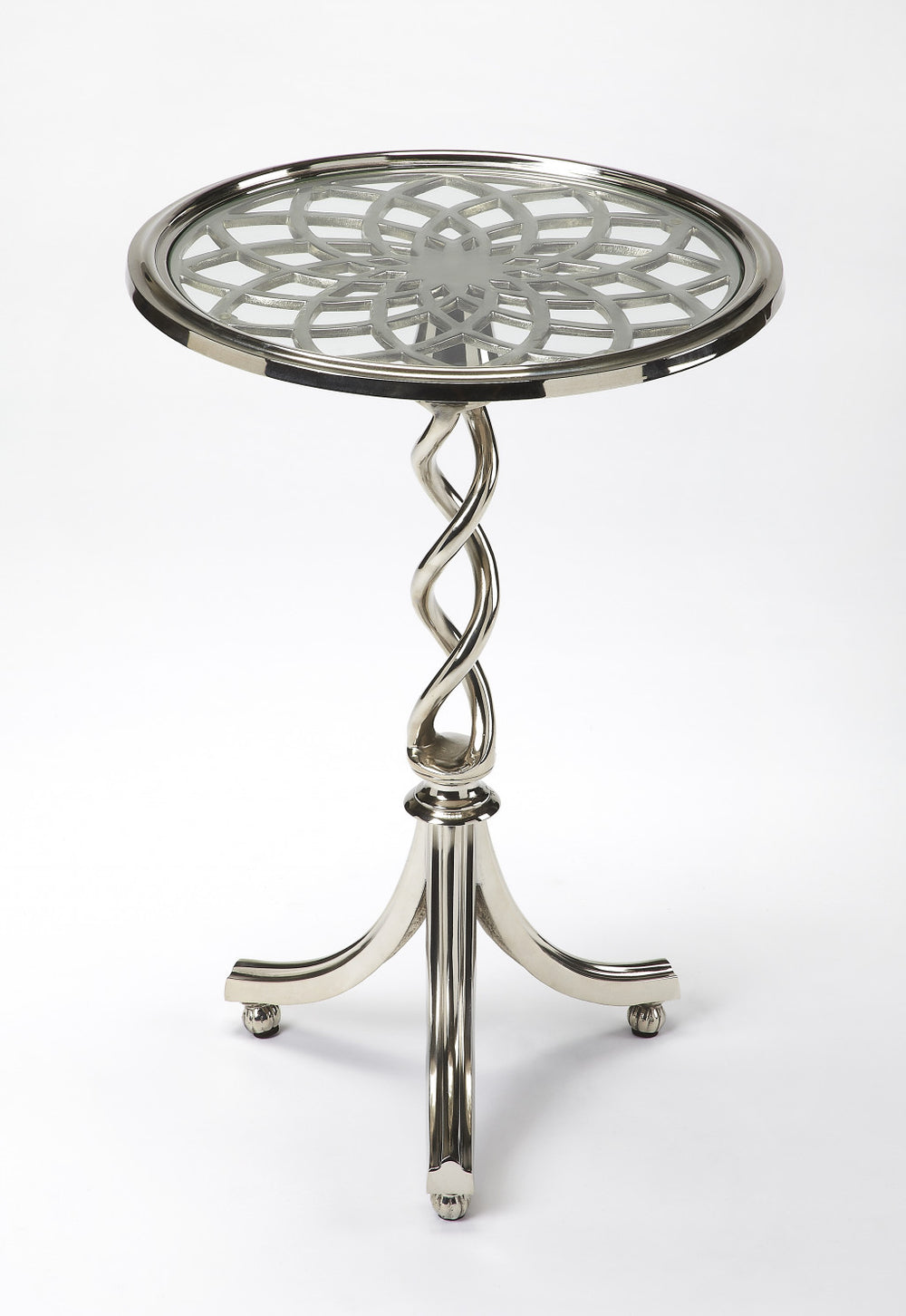 26" Silver Aluminum Open Lattice Round Top End Table - Homeroots - Flyclothing LLC