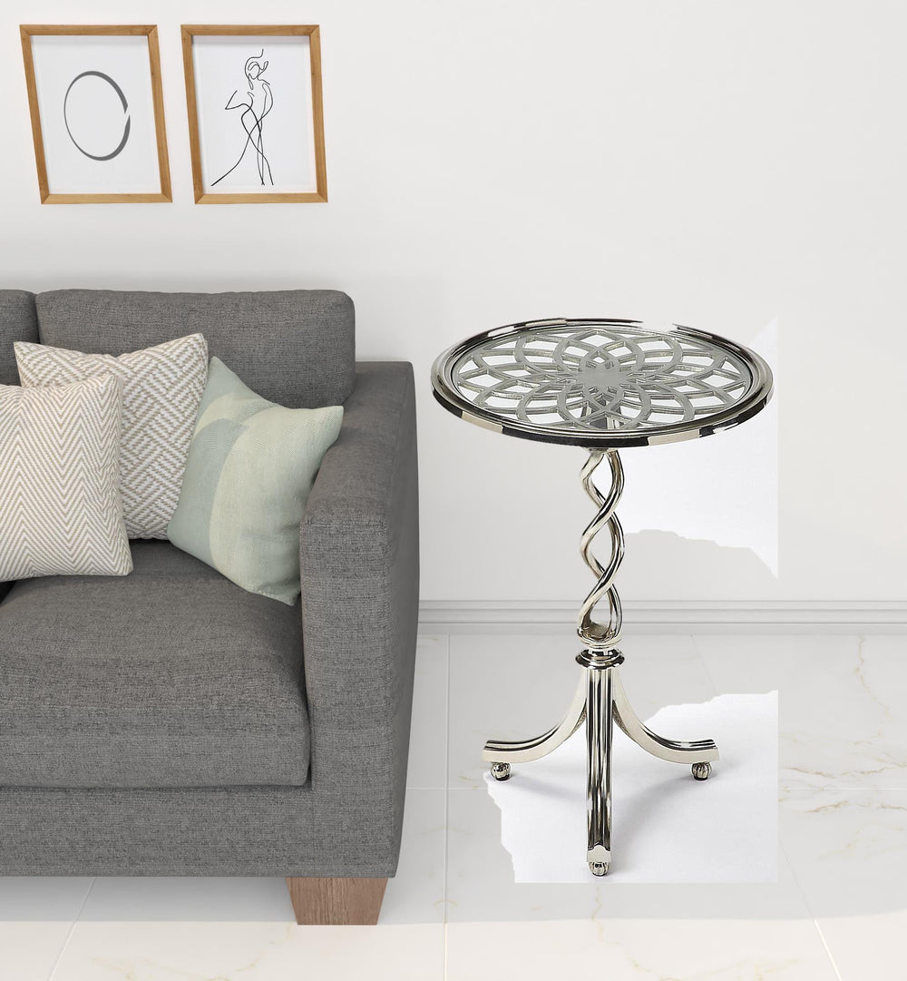 26" Silver Aluminum Open Lattice Round Top End Table - Homeroots - Flyclothing LLC