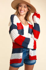 Haptics Full Size Open Front Long Sleeve Stripe Cardigan - Trendsi