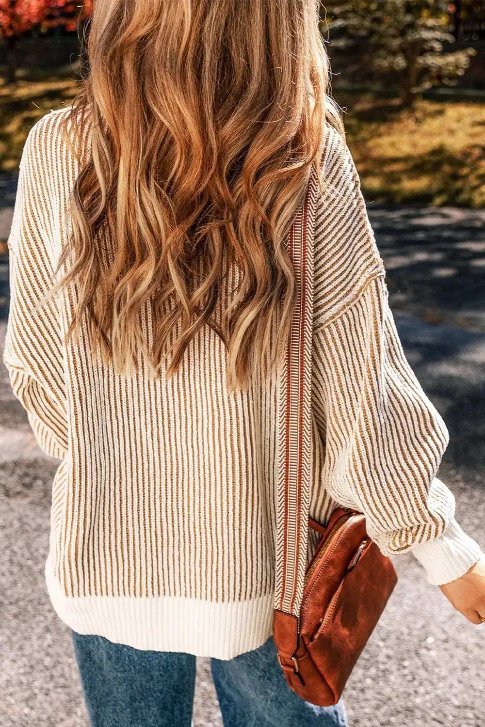 Round Neck Dropped Shoulder Sweater - Trendsi - Flyclothing LLC