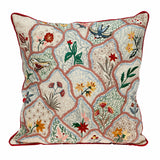 18" Beige Blue and Green Cotton Throw Pillow With Embroidery