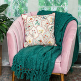 18" Beige Blue and Green Cotton Throw Pillow With Embroidery - Homeroots - Flyclothing LLC