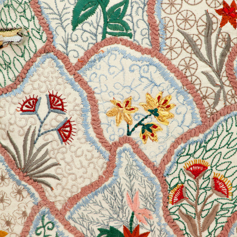 18" Beige Blue and Green Cotton Throw Pillow With Embroidery - Homeroots - Flyclothing LLC