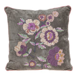 18" Taupe and Purple Cotton Throw Pillow With Embroidery - Homeroots