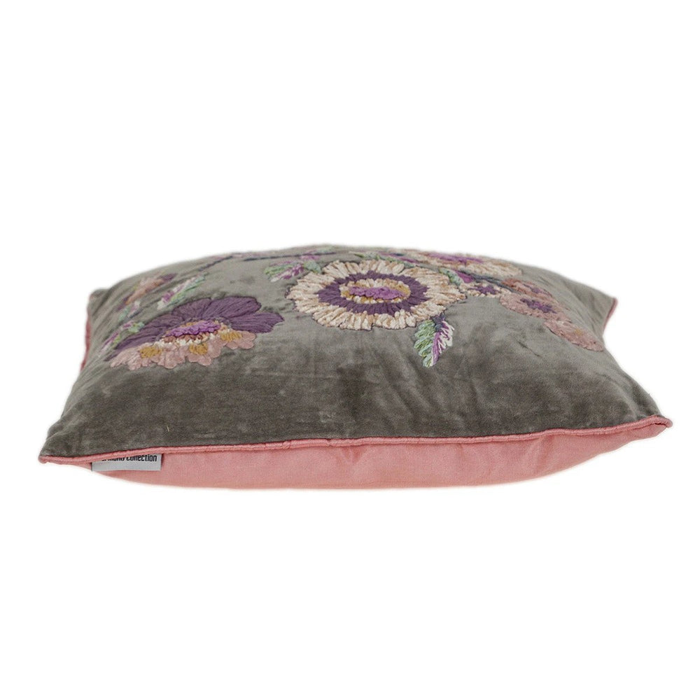 18" Taupe and Purple Cotton Throw Pillow With Embroidery - Homeroots - Flyclothing LLC