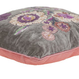 18" Taupe and Purple Cotton Throw Pillow With Embroidery - Homeroots - Flyclothing LLC