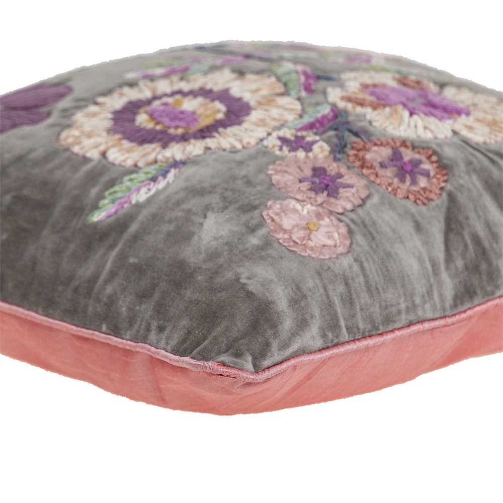 18" Taupe and Purple Cotton Throw Pillow With Embroidery - Homeroots - Flyclothing LLC