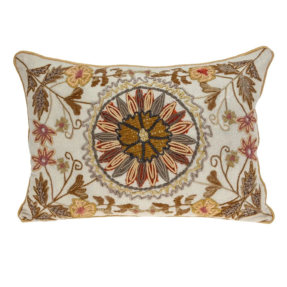 14" X 20" Beige Cotton Throw Pillow With Embroidery - Homeroots - Flyclothing LLC