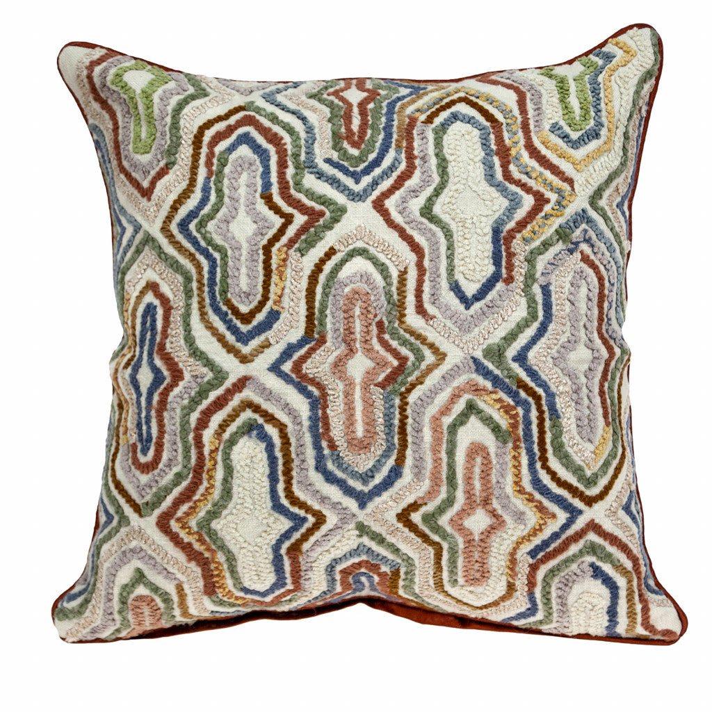 18" Beige and Brown Cotton Throw Pillow With Embroidery - Homeroots - Flyclothing LLC