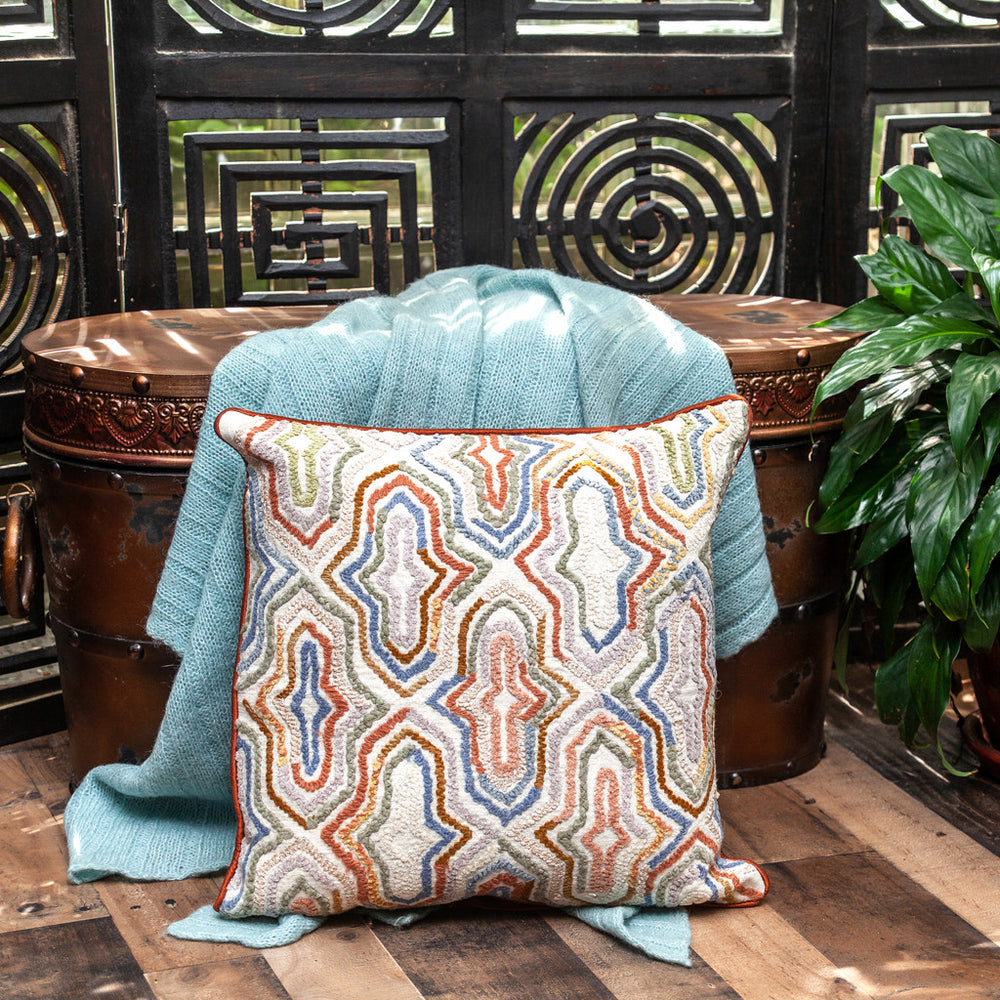 18" Beige and Brown Cotton Throw Pillow With Embroidery - Homeroots - Flyclothing LLC