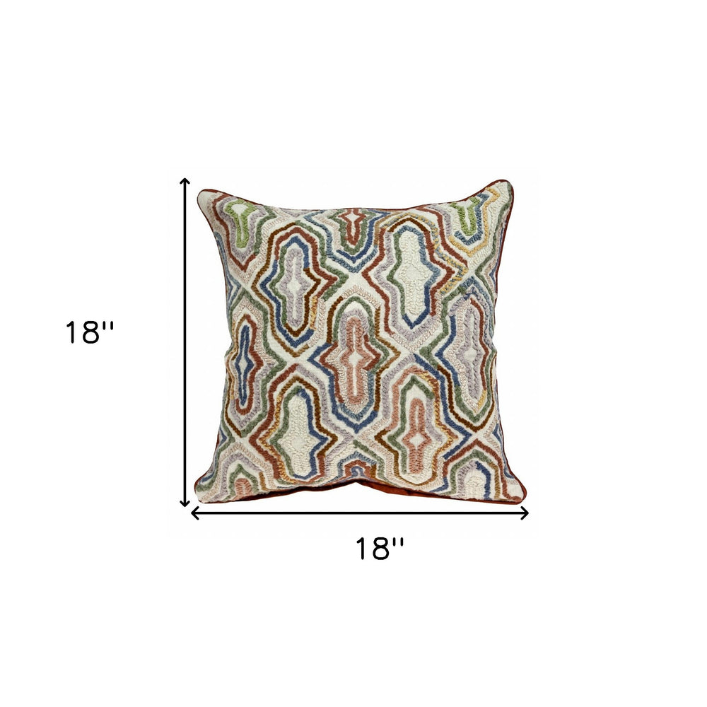 18" Beige and Brown Cotton Throw Pillow With Embroidery - Homeroots - Flyclothing LLC
