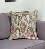 18" Beige and Brown Cotton Throw Pillow With Embroidery - Homeroots - Flyclothing LLC