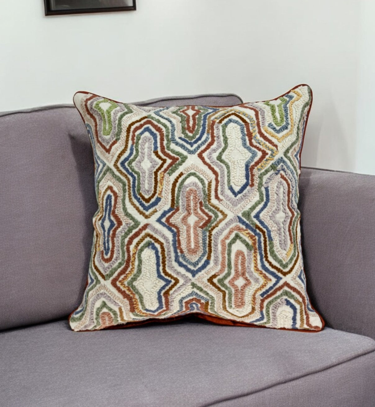 18" Beige and Brown Cotton Throw Pillow With Embroidery - Homeroots - Flyclothing LLC