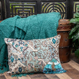 14" X 20" Beige and Green Cotton Throw Pillow With Fringe - Homeroots - Flyclothing LLC