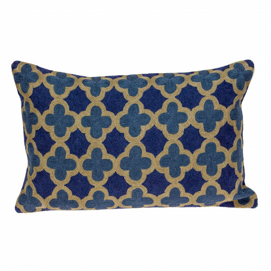 12" X 20" Blue Cotton Throw Pillow - Homeroots