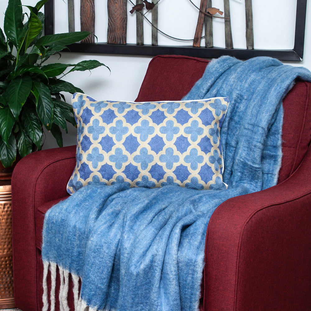12" X 20" Blue Cotton Throw Pillow - Homeroots - Flyclothing LLC