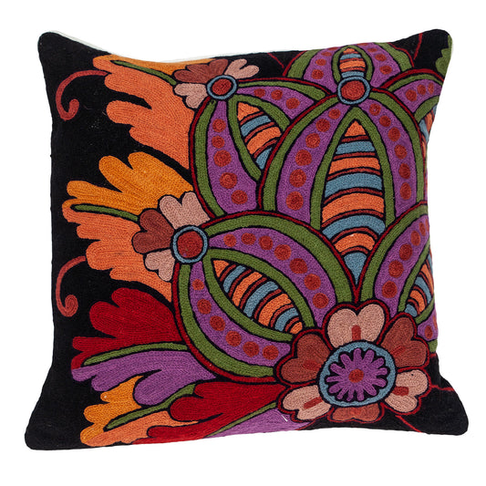 20" Black and Orange Cotton Throw Pillow With Embroidery - Homeroots