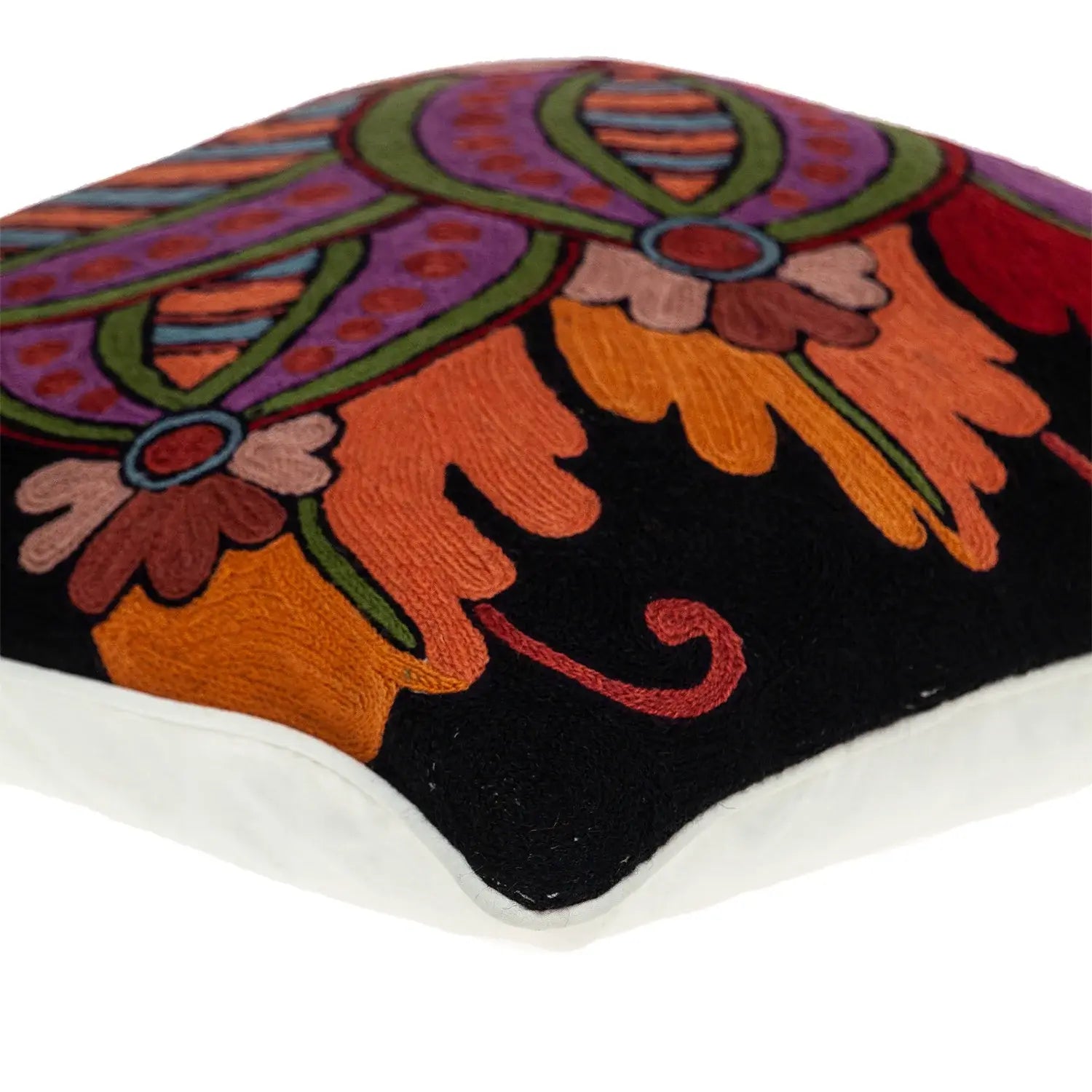 20" Black and Orange Cotton Throw Pillow With Embroidery - Homeroots - Flyclothing LLC