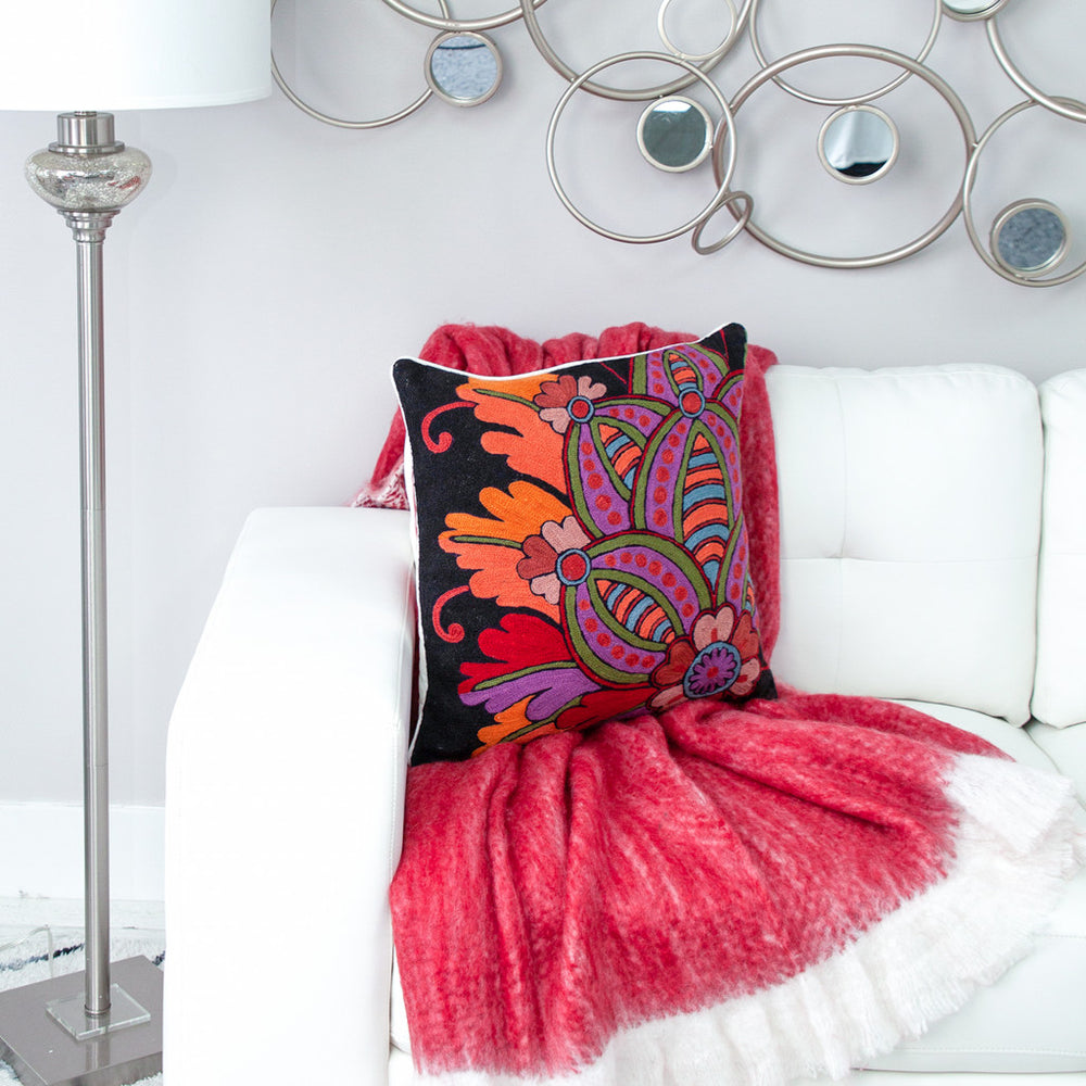 20" Black and Orange Cotton Throw Pillow With Embroidery - Homeroots - Flyclothing LLC