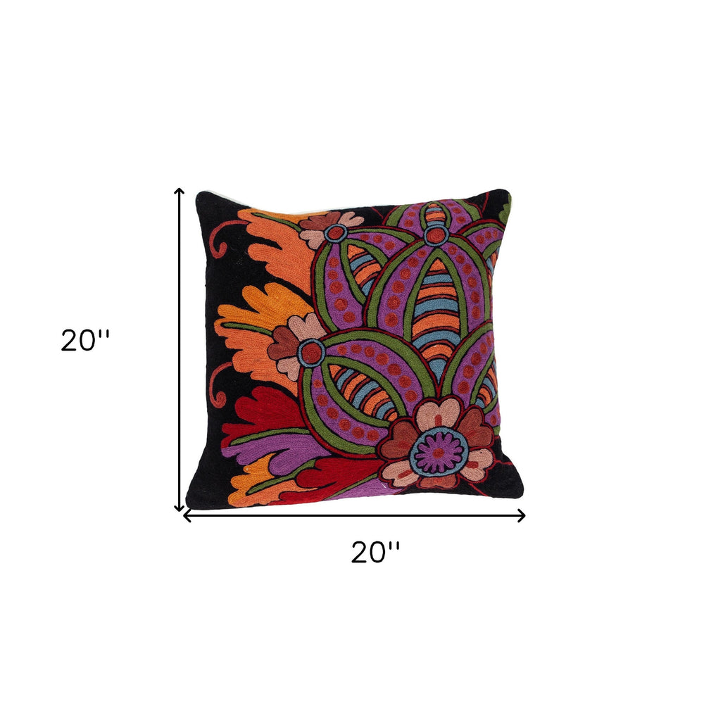 20" Black and Orange Cotton Throw Pillow With Embroidery - Homeroots - Flyclothing LLC