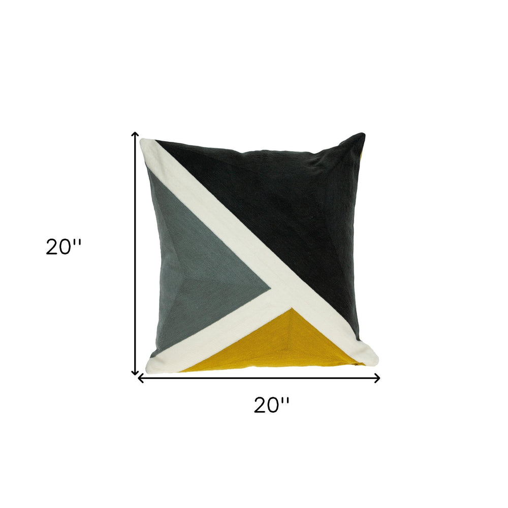 20" Black and Yellow Geometric Cotton Throw Pillow - Homeroots - Flyclothing LLC
