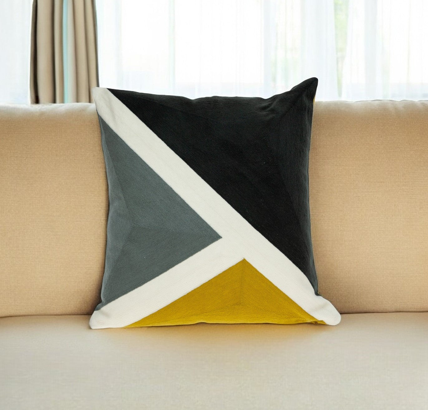 20" Black and Yellow Geometric Cotton Throw Pillow - Homeroots - Flyclothing LLC