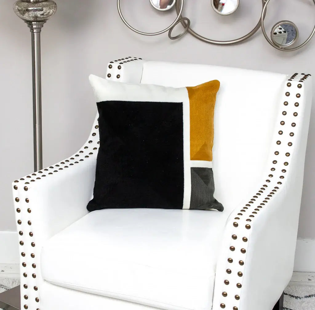20" Black and Yellow Cotton Throw Pillow - Homeroots - Flyclothing LLC