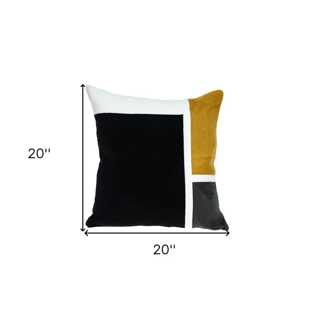 20" Black and Yellow Cotton Throw Pillow - Homeroots - Flyclothing LLC