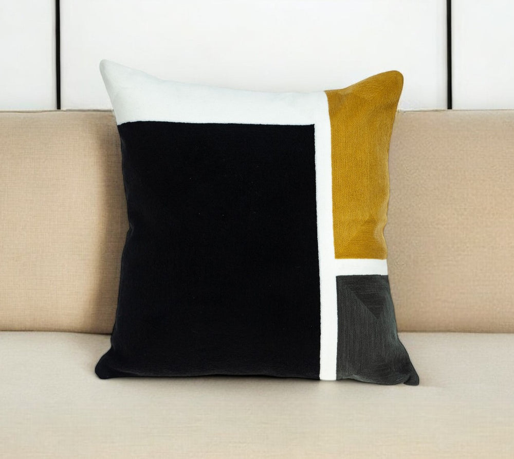 20" Black and Yellow Cotton Throw Pillow - Homeroots