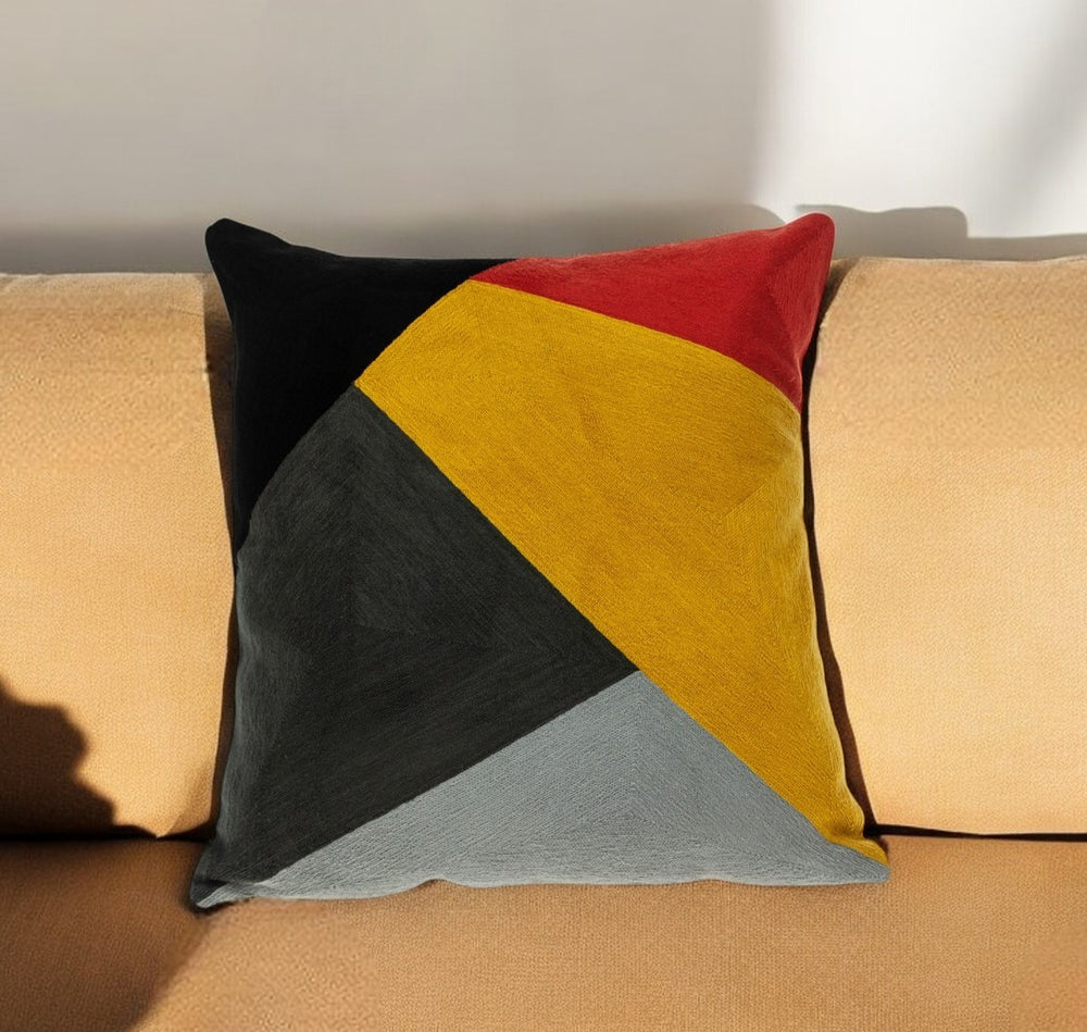 20" Mustard Yellow and Black Cotton Throw Pillow - Homeroots
