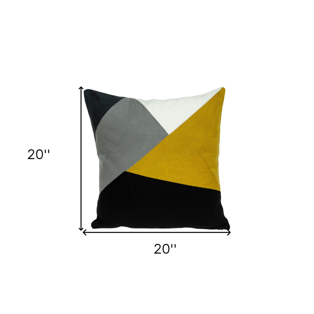 20" Black and Yellow Cotton Throw Pillow - Homeroots - Flyclothing LLC