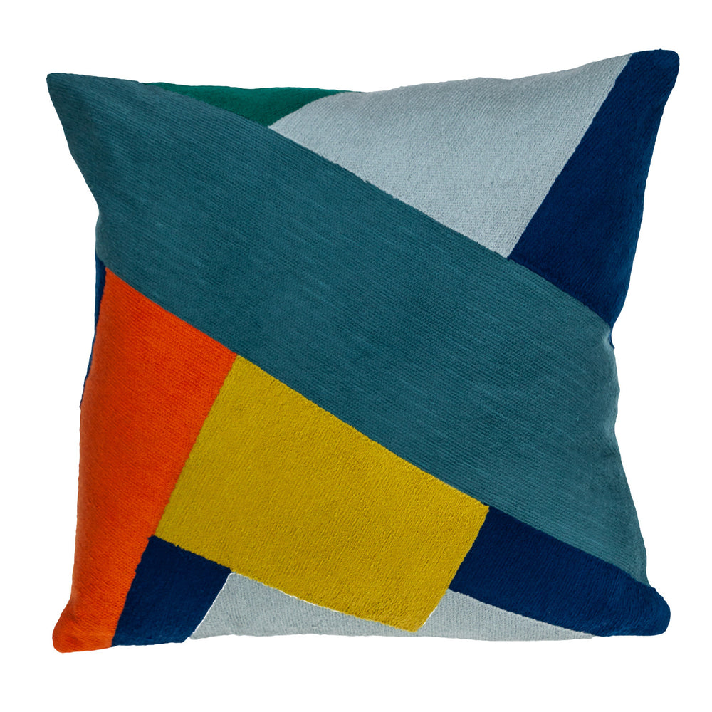 20" Blue and Yellow Cotton Throw Pillow - Homeroots - Flyclothing LLC