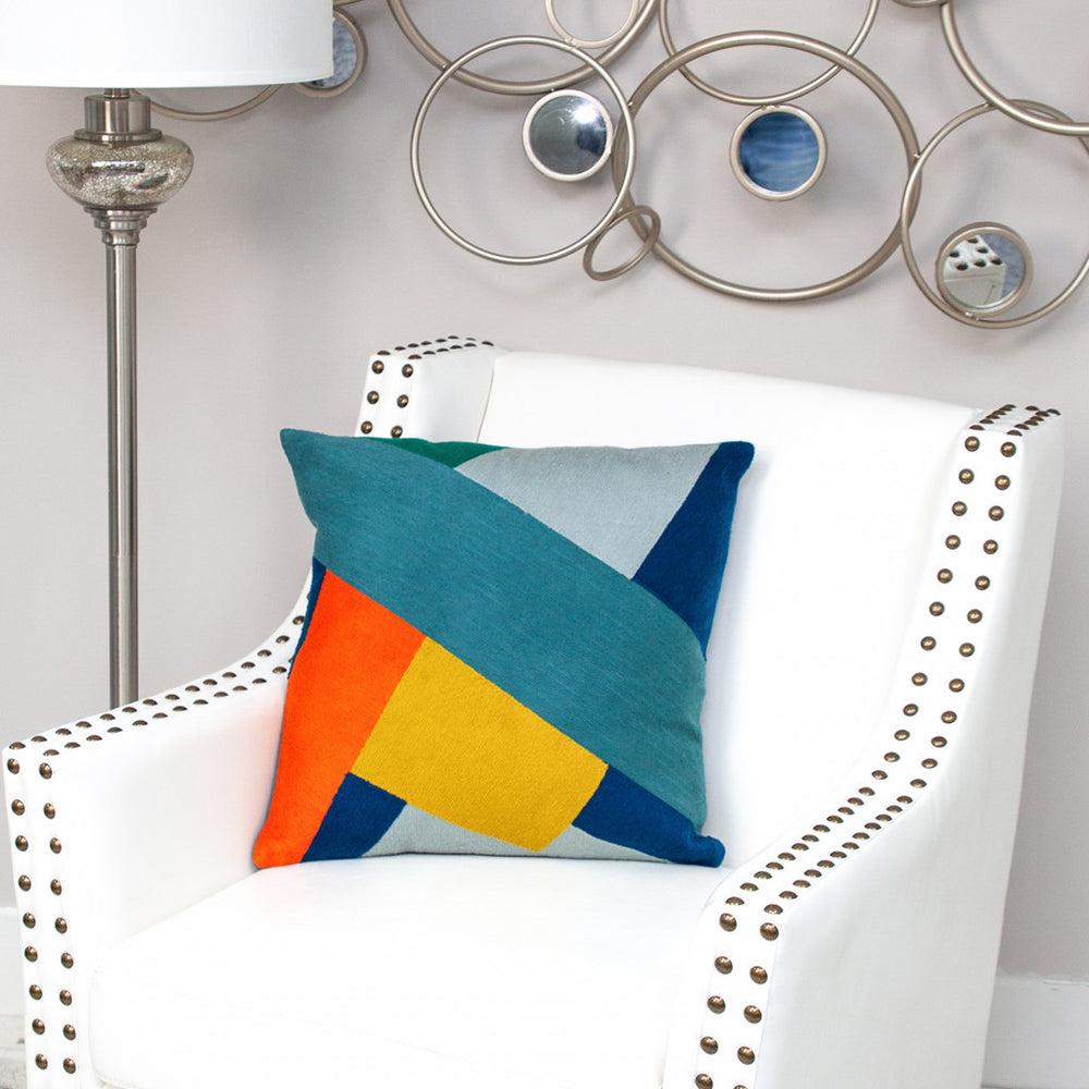 20" Blue and Yellow Cotton Throw Pillow - Homeroots - Flyclothing LLC