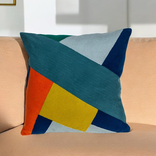 20" Blue and Yellow Cotton Throw Pillow - Homeroots
