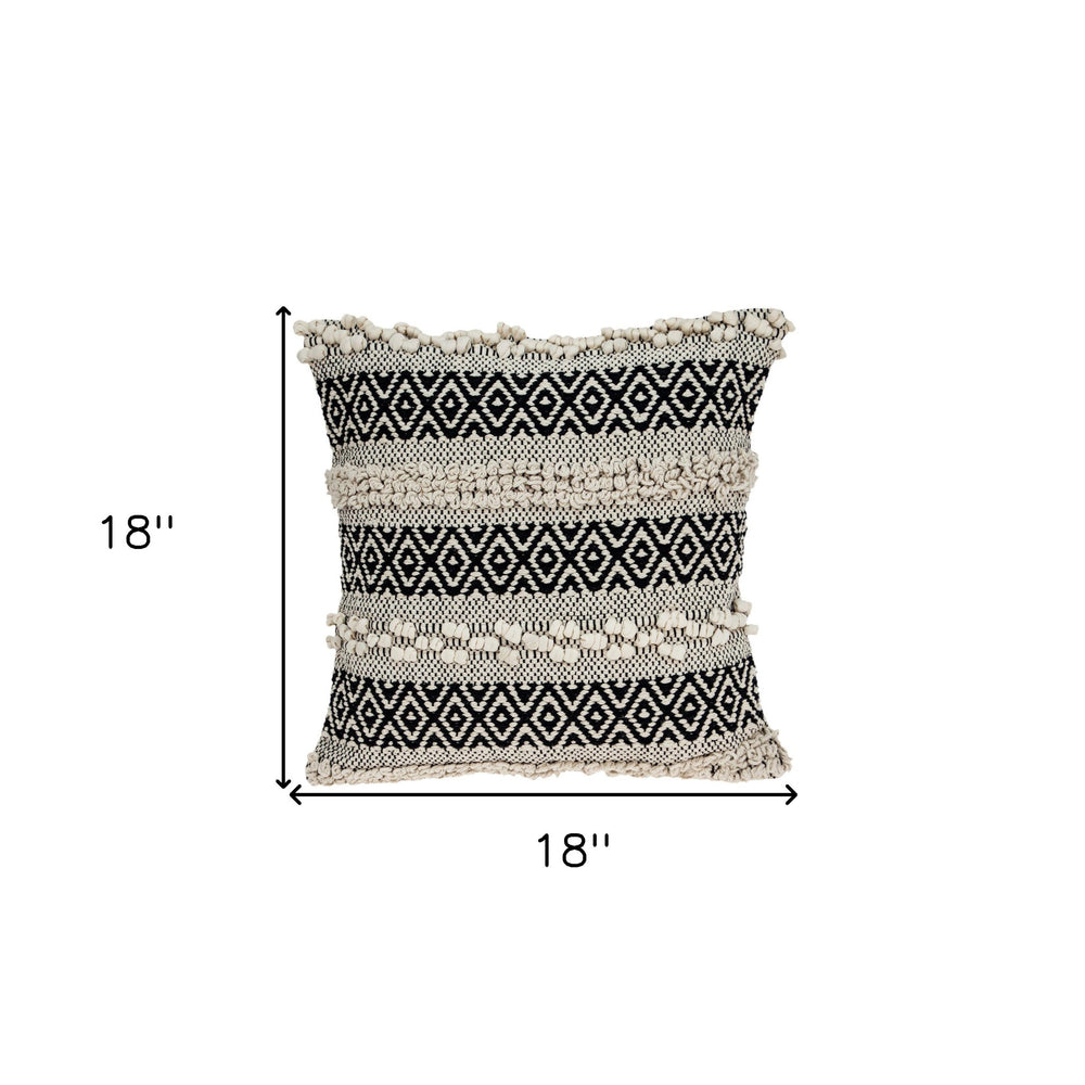 18" Beige and Black Cotton Throw Pillow With Embroidery - Homeroots - Flyclothing LLC