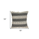 18" Beige and Black Cotton Throw Pillow With Embroidery - Homeroots