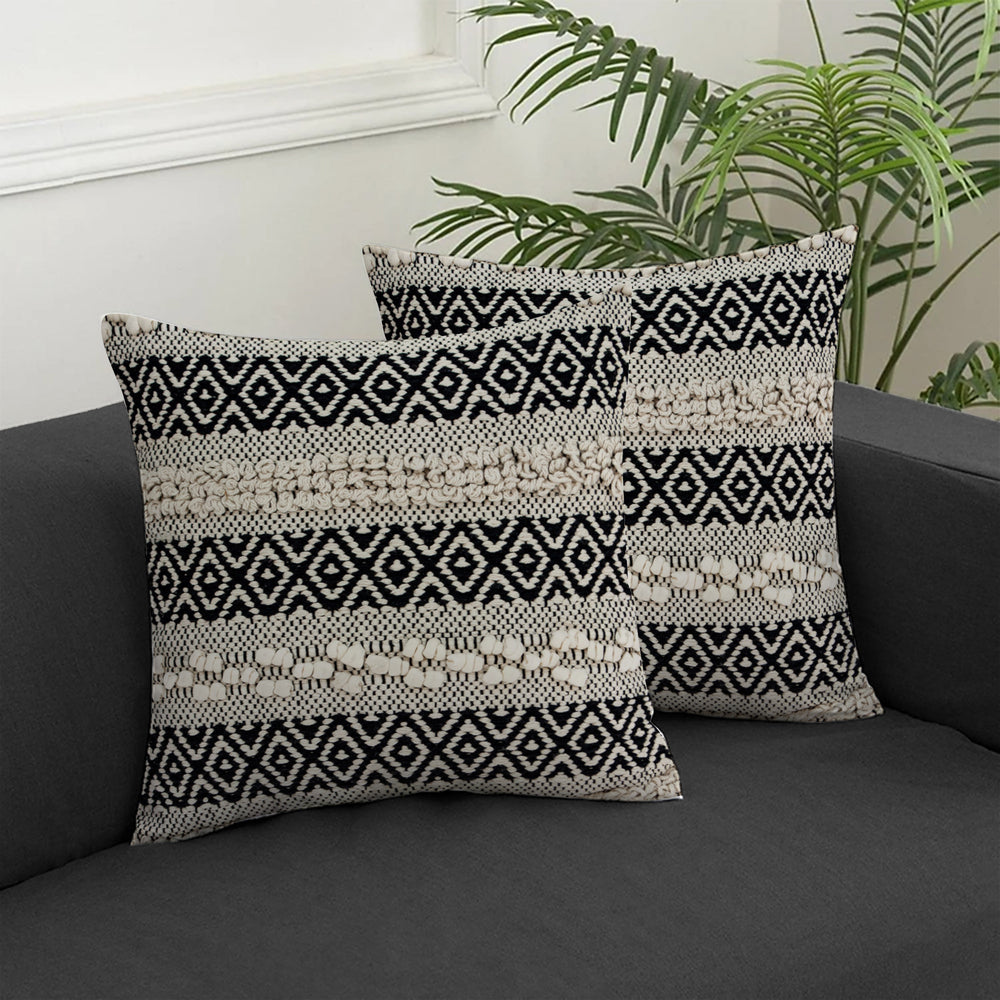 18" Beige and Black Cotton Throw Pillow With Embroidery - Homeroots - Flyclothing LLC