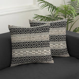 18" Beige and Black Cotton Throw Pillow With Embroidery - Homeroots