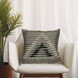 18" Beige and Black Cotton Throw Pillow With Embroidery - Homeroots