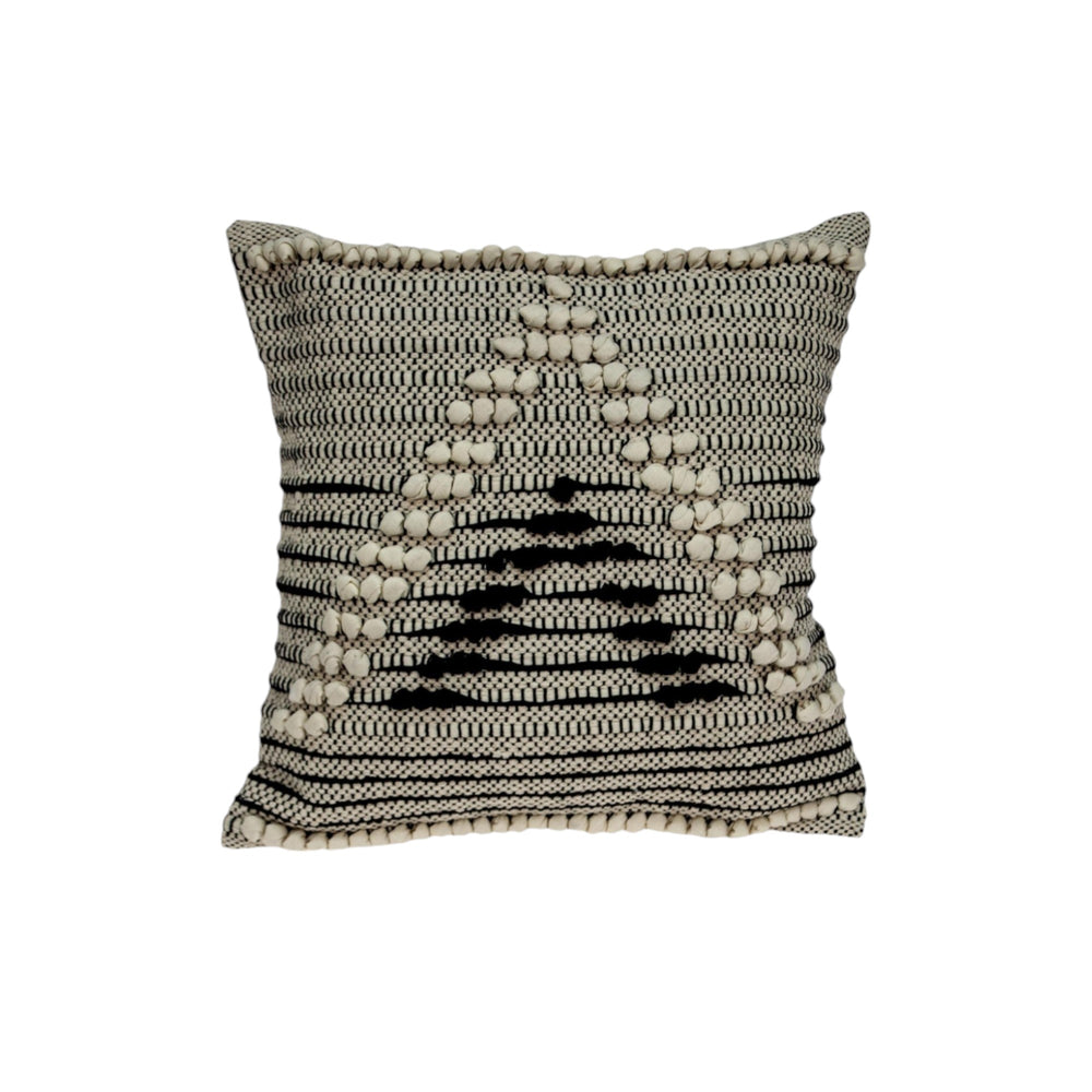 18" Beige and Black Cotton Throw Pillow With Embroidery - Homeroots - Flyclothing LLC