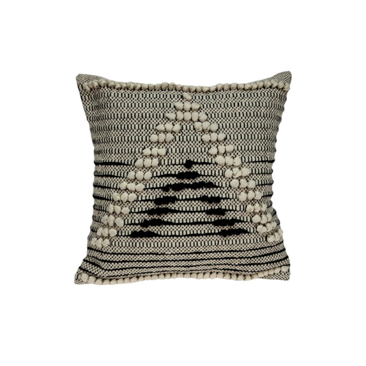 18" Beige and Black Cotton Throw Pillow With Embroidery - Homeroots