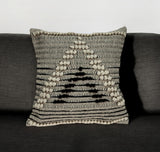 18" Beige and Black Cotton Throw Pillow With Embroidery - Homeroots