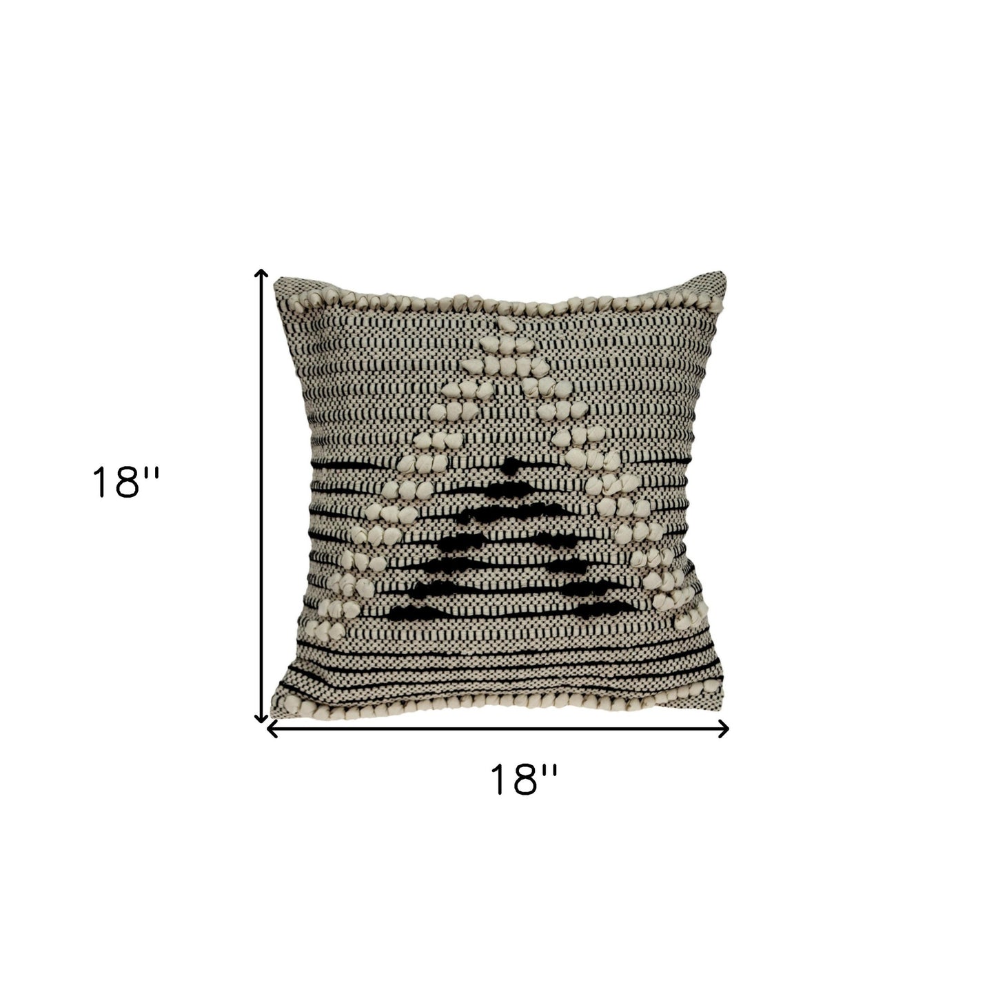 18" Beige and Black Cotton Throw Pillow With Embroidery - Homeroots - Flyclothing LLC